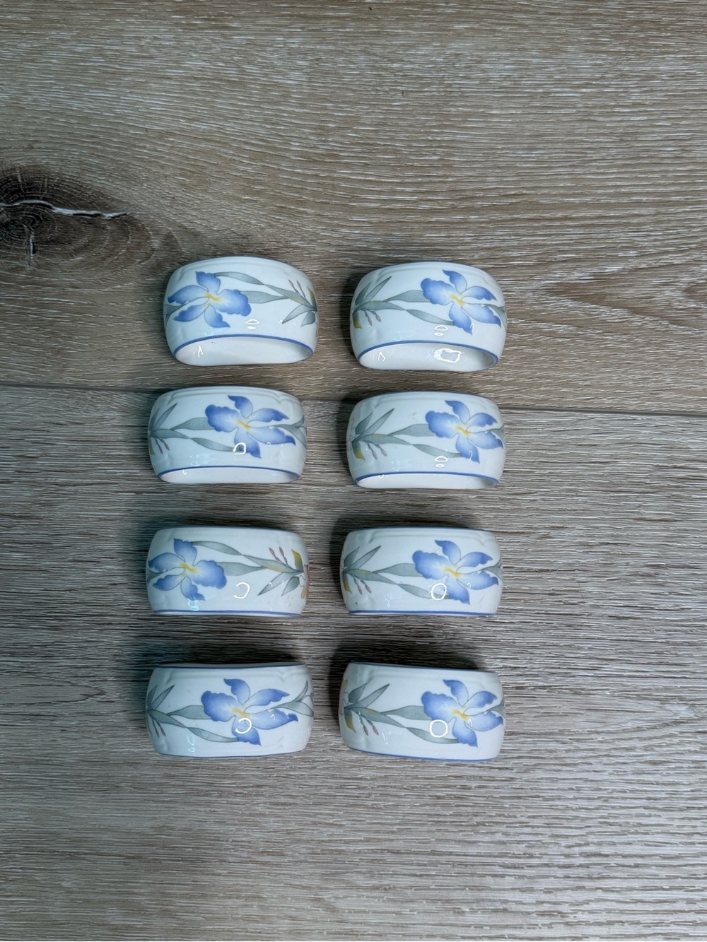 Villeroy & Boch “Riviera” Porcelain Napkin Rings with Blue Floral Motif